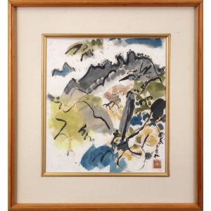 国府 克「 新雪の富士 」 日本画 P8 ( 8号 ) 絵画 肉筆 真筆 手描き