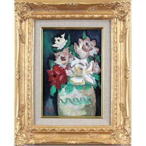 アジサイ 花 絵画 油絵 油彩画 青柳キミ子 「紫陽花」 額付き