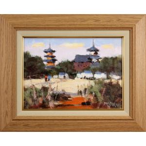 下川立夏「 朱映富嶽 」 日本画 6号 ( F6 ) 絵画 肉筆 手描き 真筆