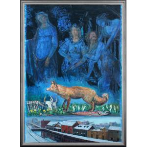 油絵　額付き　田崎広助　F6 【　赤富士　】手描き　肉筆 油絵 額付き 田崎広助 F6 【 赤富士 】手描き 肉筆