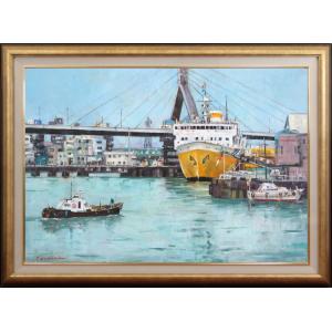 絵画 梅沢民雄 肉筆油絵 風景画 水辺 パリ セーヌ河 送料無料 : アート