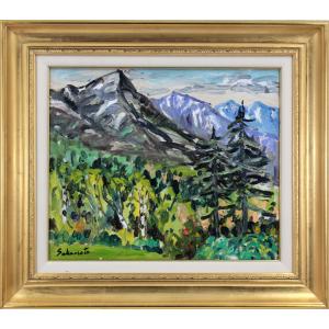 関四郎五郎 「秋の焼岳」 油彩 F8号 真作保証 豪快！爽快！躍動！の