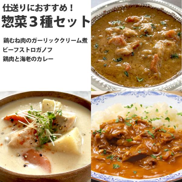 レトルト 惣菜 3種 セット 仕送りにオススメ！ ビーフストロガノフ 鶏肉と海老のカレー 鶏むね肉の...