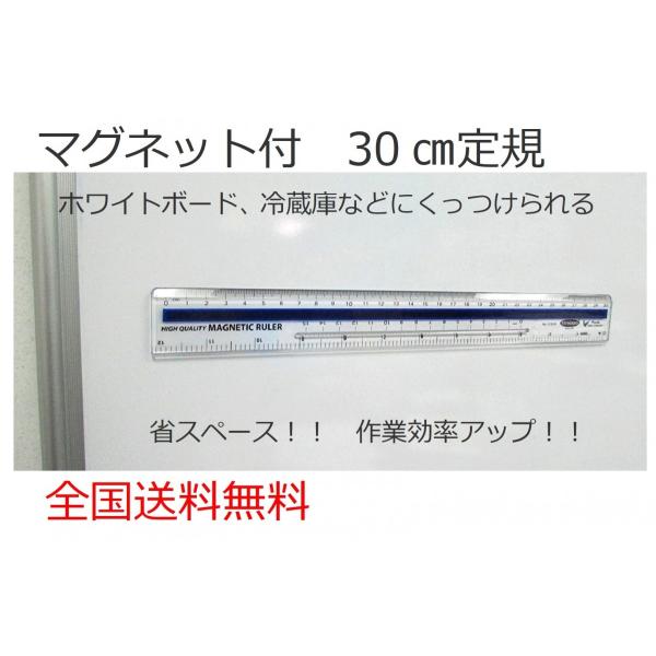 30cm 定規 マグネット付き　クリアプラスチック 高品質