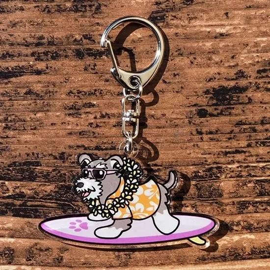 キーホルダー かわいい 犬  ミニチュアシュナウザー SURF DOGS Flow アクリルキーホル...
