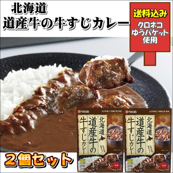 ゆうパケット送料込み 北海道 道産牛の牛すじカレー ２個入り お試し セット グルメ 食品 お土産 ...