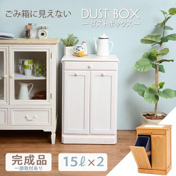 ゴミ箱 木製 ダストボックス 2分別 15L 引き出し収納 〔ペール容器2個付/フタ無/キャスター付...