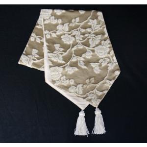 タッセル付き ローズ柄 テーブルランナー 180cm ブラウン 薔薇