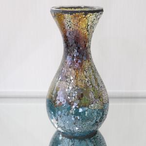 クラックガラス 花器 フルーツコンポート アメジストターコイズ 花柄