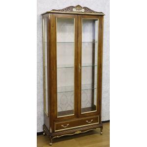 ショーケース キャビネット ステンドグラス 木製 オーク レトロ