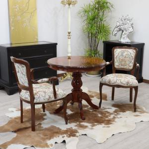 イタリア ダイニングテーブル 80cm幅 象嵌 カフェテーブル 食卓 円形