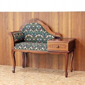 イタリア テレフォンベンチ ソファ 木製 ピンク・金華山 完成品 猫脚