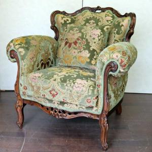 イタリア 1P ソファ 金華山 グリーン アンティーク イタリア家具 猫脚