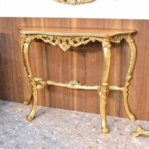 イタリア コンソール 象嵌 88cm猫脚 アンティーク 050 引き出し付き