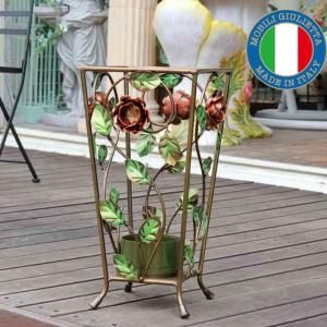 陶器 かさ立て イタリア製 アンブレラスタンド ブルー 花柄 ストレート