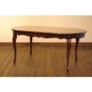 ダイニングテーブル 165cm 長方形 象嵌 花柄 マホガニー 4人用 茶