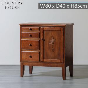 カントリーハウス 4ドア スリムキャビネット サイドボード オーク材