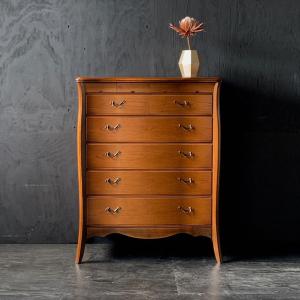 イタリア製 チェスト 5段 丸脚 象嵌 引き出し 棚 タンス アンティーク調 イタリア 3段 チェスト 茶 87cm 象嵌 ロココ調 家具 猫脚 丸脚