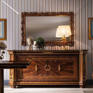 イタリア 5段 チェスト 茶 87cm 象嵌 ロココ調 家具 猫脚 完成品