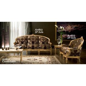 イタリア 3Pソファ 金華山・ブルー 3P アンティーク 家具 猫脚 3人がけ