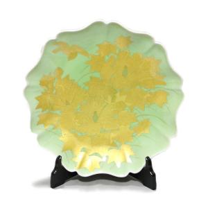 九谷焼 吉田美統【人間国宝】九谷焼飾り皿 釉裏金彩芙蓉文（縄目