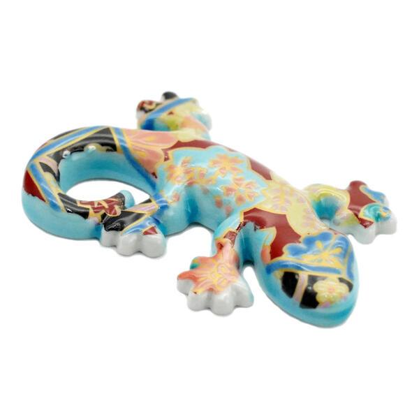 九谷焼ヤモリ 家守 花友禅（しっぽ右巻き）YA-14