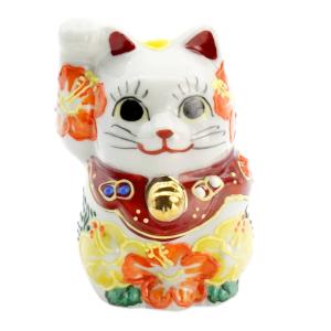 九谷焼 下野邦子 九谷焼招き猫（右手金運招き猫）5.7号下絵イッチン華