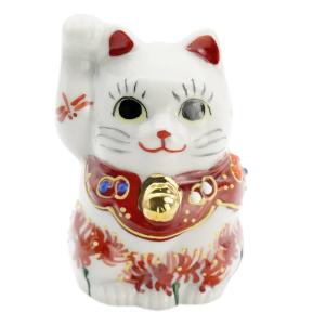 九谷焼 下野邦子 九谷焼招き猫（右手金運招き猫）5.7号下絵イッチン華