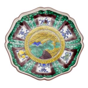 九谷焼 吉田美統【人間国宝】九谷焼飾り皿 釉裏金彩芙蓉文（縄目