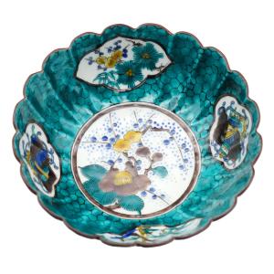 九谷焼 吉田美統【人間国宝】九谷焼飾り皿 釉裏金彩芙蓉文（縄目