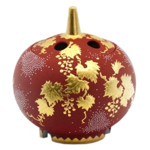 九谷焼 仲田錦玉（二代目）九谷焼香炉 渦打青粒鉄仙二重唐草 : 北山堂