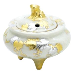 九谷焼 仲田錦玉（二代目）九谷焼香炉 渦打青粒鉄仙二重唐草 : 北山堂