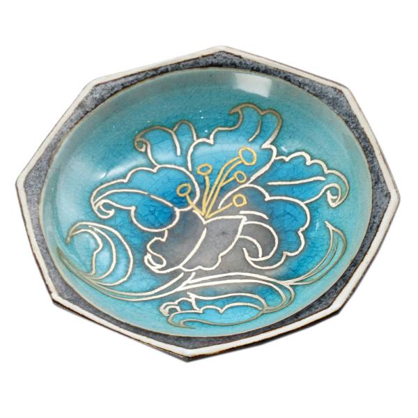 苧野憲夫 九谷焼4号八角皿 金銀彩花文様
