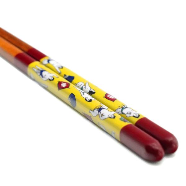 青郊窯 九谷色絵若狭塗箸 お相撲さん（赤 21cm）IC-18R
