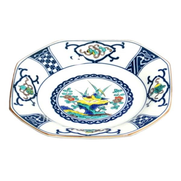 ＼在庫限り／ 九谷焼 青風窯5号八角皿 染付宝紋花鳥SH-02-P