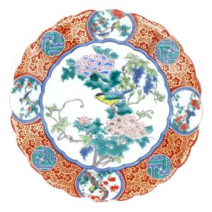 九谷焼 吉田美統【人間国宝】九谷焼飾り皿 釉裏金彩芙蓉文（縄目