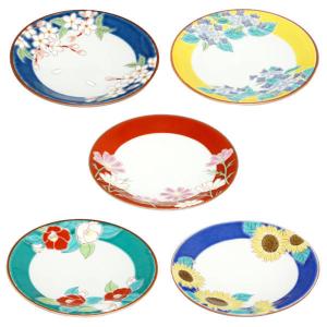 九谷焼 晄窯4号皿揃（5枚セット）絵変わり四季の花 AP8-5008 : 北山堂