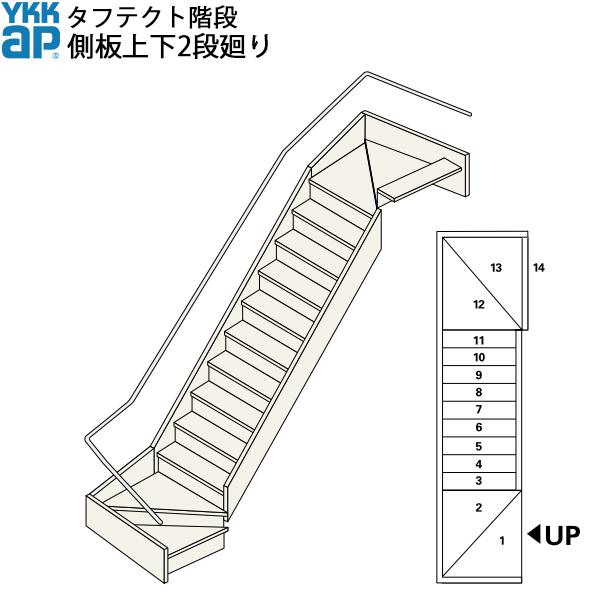 YKKAP階段 箱型直階段 側板上下2段廻り：W09サイズ