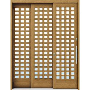アルミ製玄関引違建具　1700x2200　木目網戸付新品 アルミフロント・引き違い（規格外）・70見込・下レールアルミ標準・中