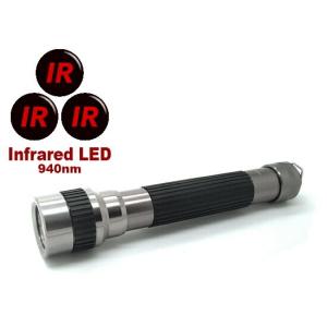 【 940nm 赤外線 Infrared LED 5mm砲弾型LED×3灯搭載／単3電池×2本 】アルミ製ハンディライト｜holkin-flashlight