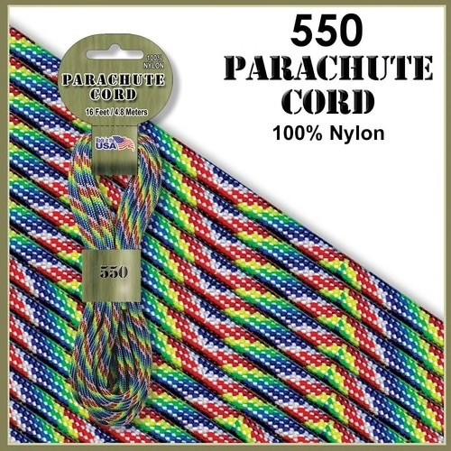 【 カラー：Rainbow 】550 Parachute Cord , 耐加重250Kg アメリカ製...