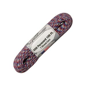 【 カラー：Red White Boom 】アメリカ製　7 Strand 550 lbs Paracord ナイロン製 中芯7本入 パラコード 550ポンド , Atwood Rope MFG 社製 / 1m