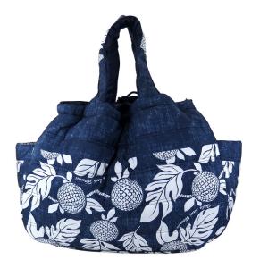 ハワイアン 雑貨 トートバッグ ハワイアン雑貨 フララニ 軽い 中綿 大トートバッグ 巾着タイプ(パンの実/ネイビー) 214HU4BG043