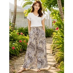 ロングパンツ レディース ハワイアン 冷感 2026 新作 春夏 Hulalani Hawaii フララニハワイ (ベージュ) リゾート パンツ ハワイアン雑貨 262HU2LP165 ハワイ