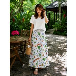 ロングスカート レディース ハワイアン 2026 新作 春夏 Hulalani Hawaii フララニハワイ (ホワイト-2) リゾート スカート ハワイアン雑貨 262HU2SK042 ハワイ