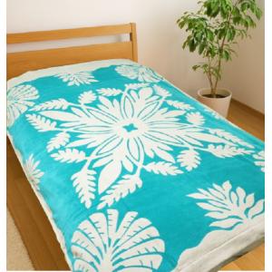 ハワイアンキルト タペストリー 105cm ピカケチューブローズ マリン