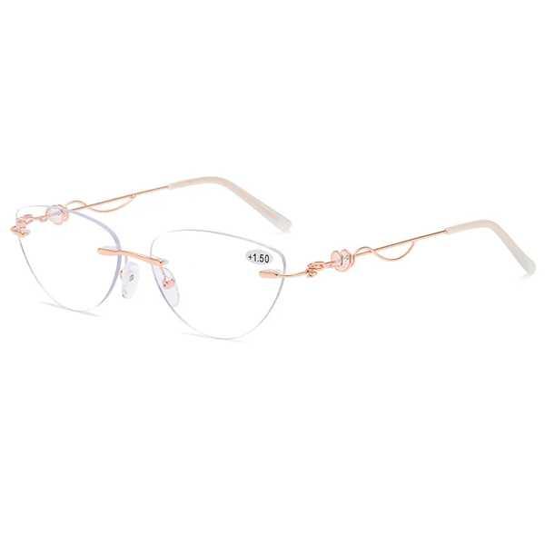 フレームレス老眼鏡 女性用 青色光ガラス 金属 1.0 1.5 2 2.5 3 3.5 4.0