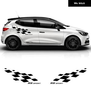 並行輸入品2枚セット ドアサイドステッカー RS スポーツストライプ レーシングラティス グラフィック ビニールデカール ルノー クリオ