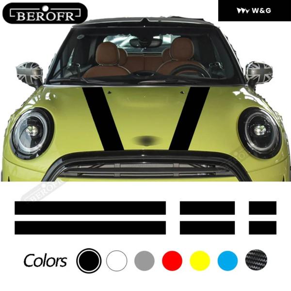 ブラック ホワイト レッド カー ボンネット ストライプ フードボディ ビニール デカール MINI...