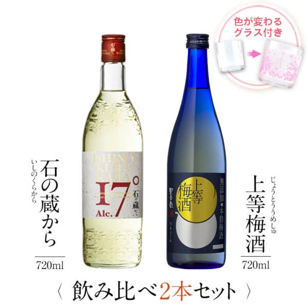 飲み比べセット ギフト グラス付き 石の蔵から 上等梅酒 2本 セット 焼酎 誕生日 プレゼント 贈...